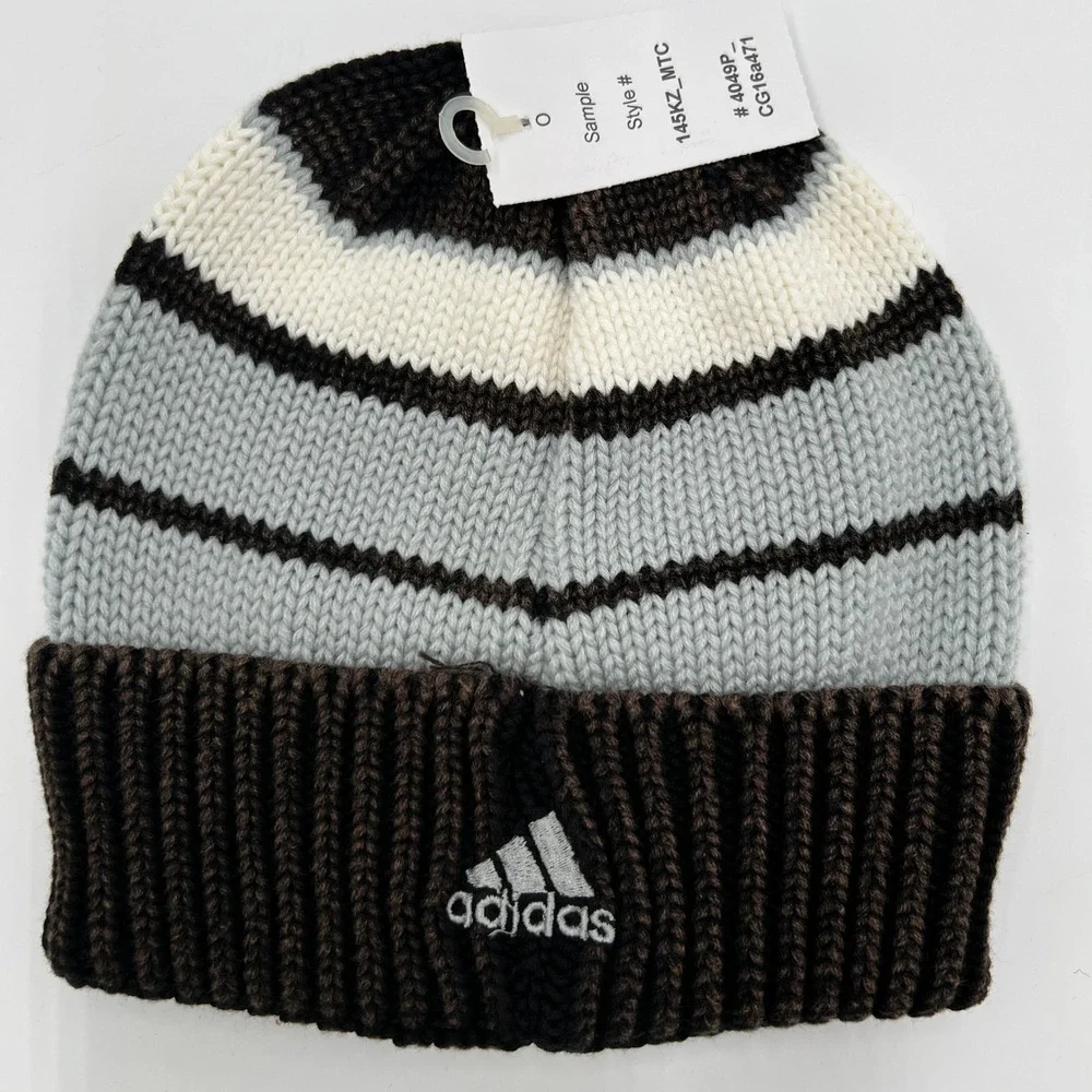 Adidas LA Kings NHL Beanie Knit Hat Black White Grey Striped OSFM NEW